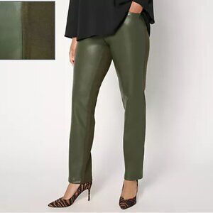 Belle by Kim Gravel Reg Faux Leather Front Ponte Back Pant BlackOlive 10 A661393